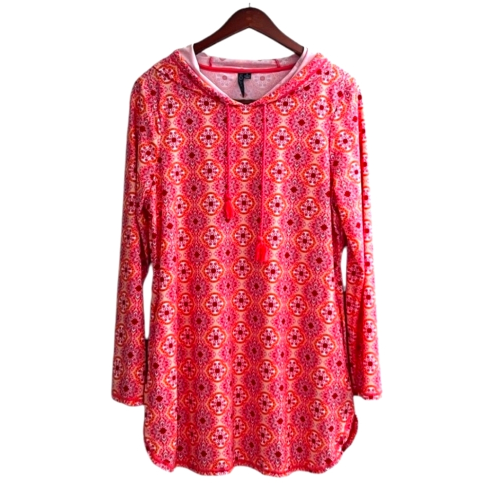 Aqua et Sol Hooded Cover Up Stretchy Long Sleeve Dress Size XL